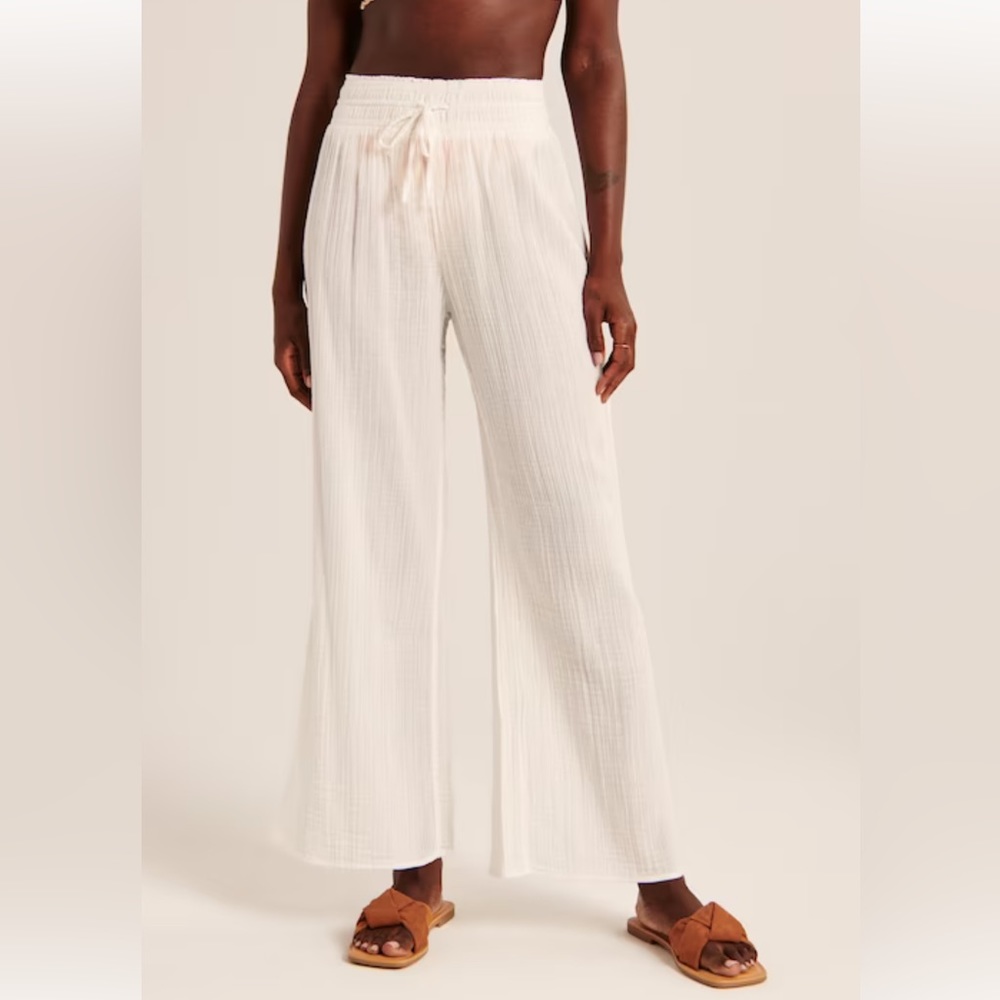 Abercrombie wide leg coverup pants, white, size small